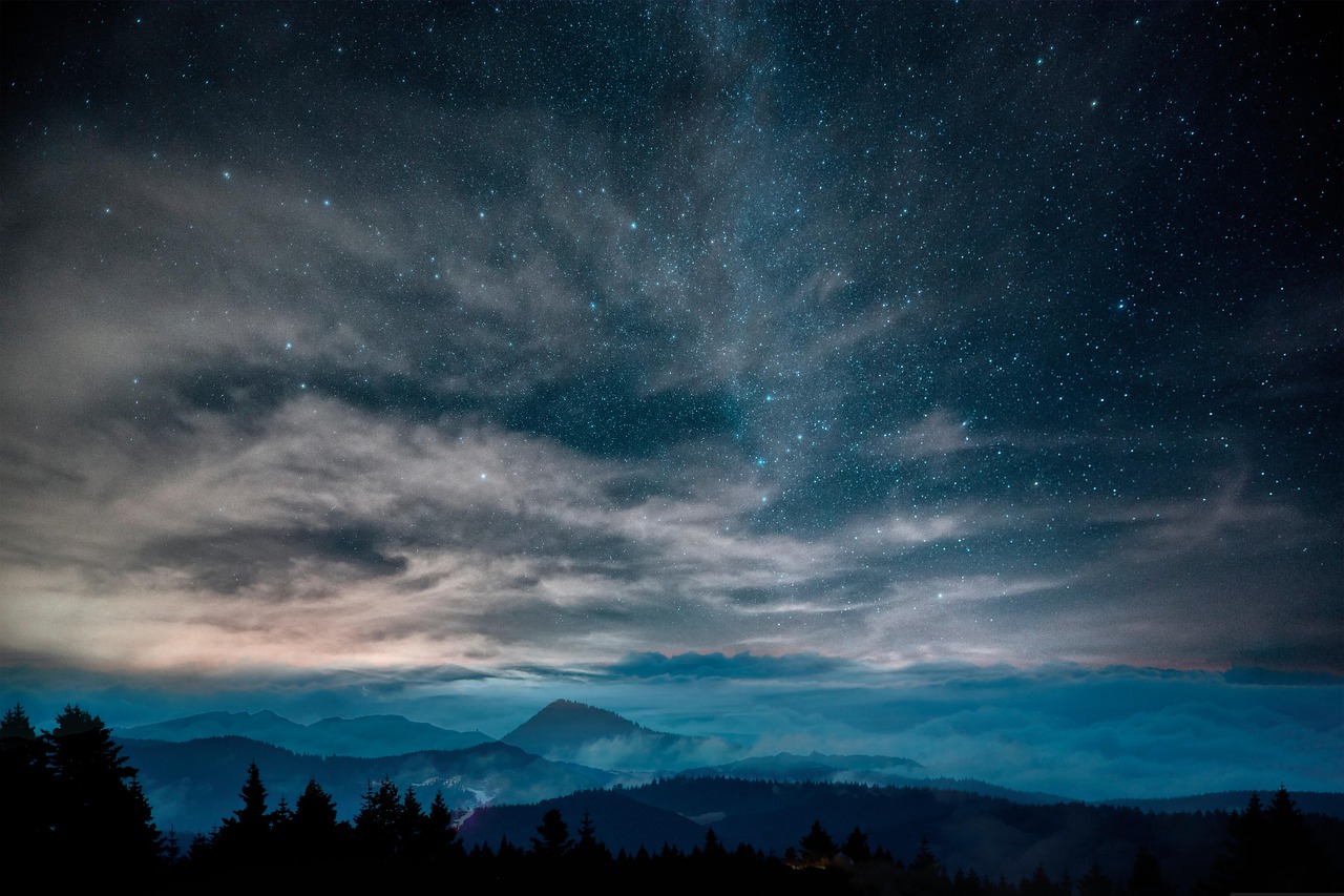 landscape, view, stars, world, night, darling, stars clouds, fog, winter, cold, moutains, nature